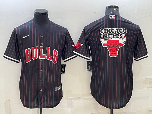 Men's Chicago Bulls Black Team Big Logo Cool Base Stitched Baseball Jersey